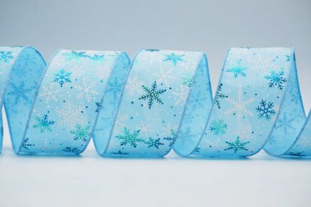 Текстурована стрічка зі сніжинками на дроті_KF7420GC-12-216_синя